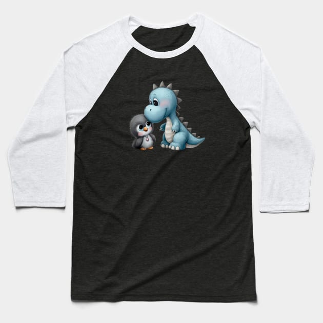 Penguin and Dino Baseball T-Shirt by Merlyn Morris